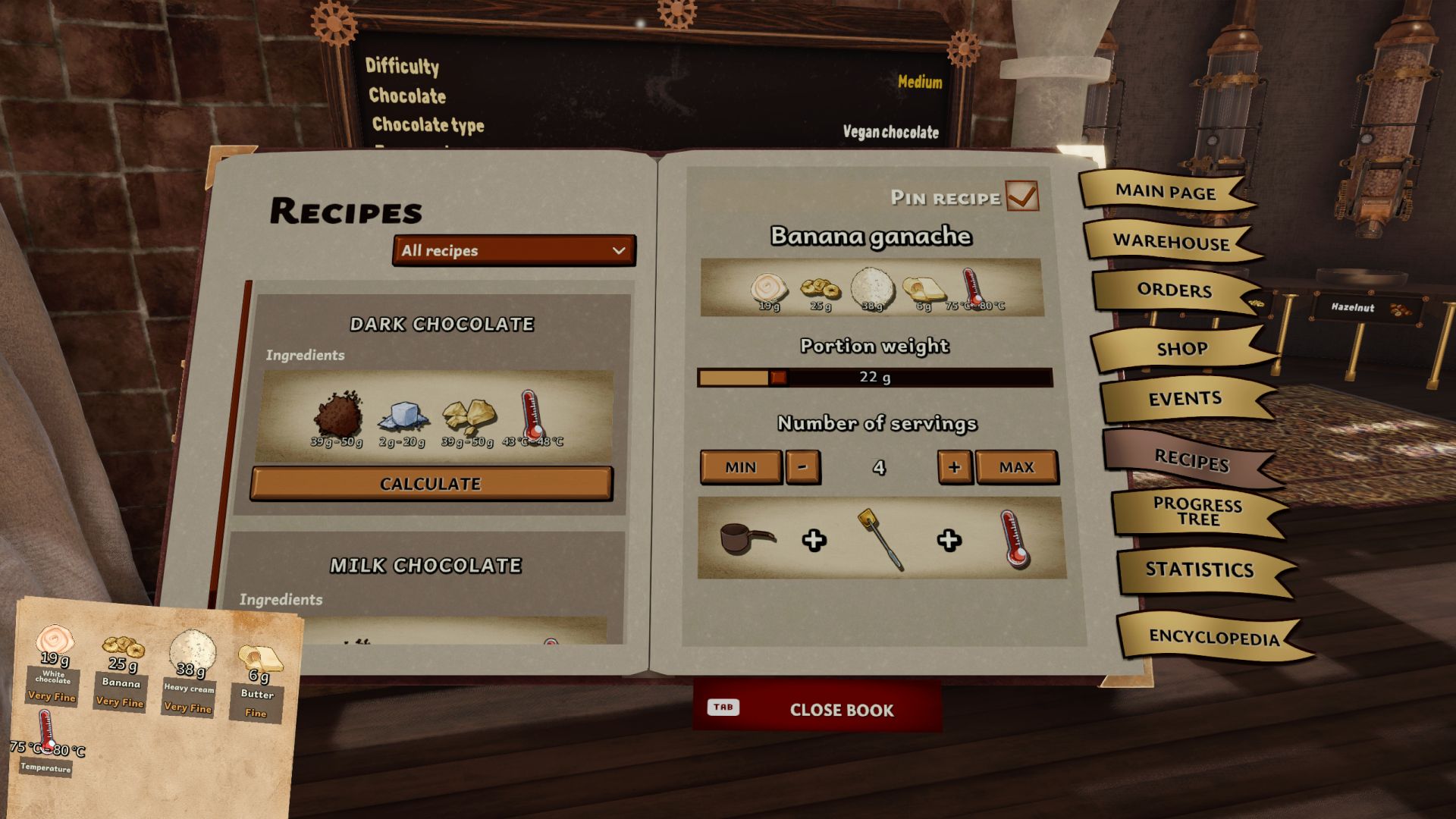 Chocolate Factory Simulator Filling recipe calculation