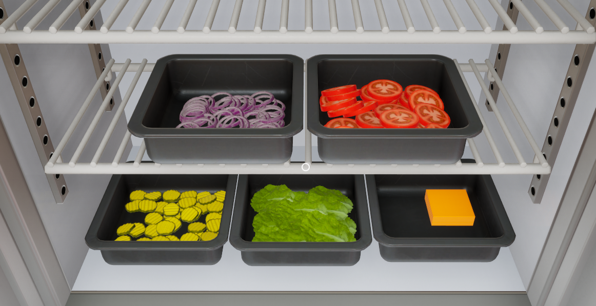 Fast Food Simulator Vegetables/cheese in ingredient containers